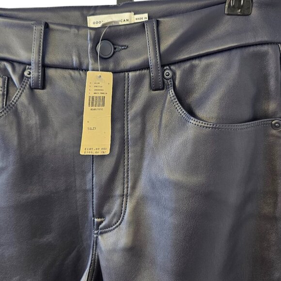 Good American Better Than Leather Faux Leather Pants, Blue, Straight Leg, Size 6 - Picture 4 of 10